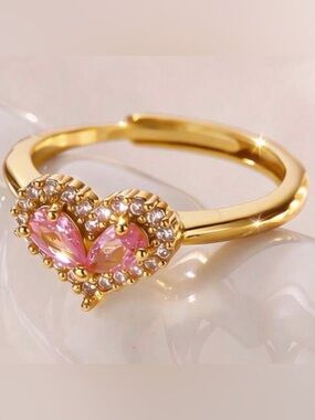 NEW Pink CZ Heart Ring – 18K Gold Plated Stainless Steel Dainty Romantic Ring